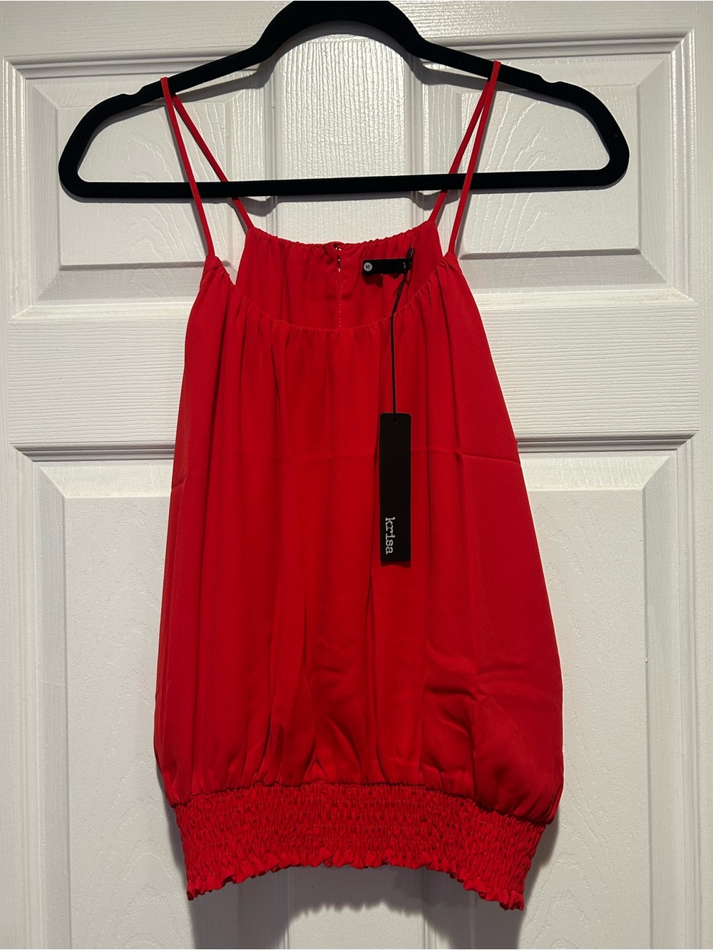 Krisa Red Smocked-Hem Spaghetti Strap Tank